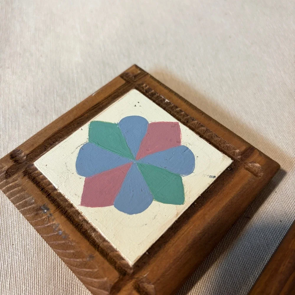 Vintage Hand Painted Wood‎ Floral Wall Art Plaques Set of 2 Folk Art Decor Small